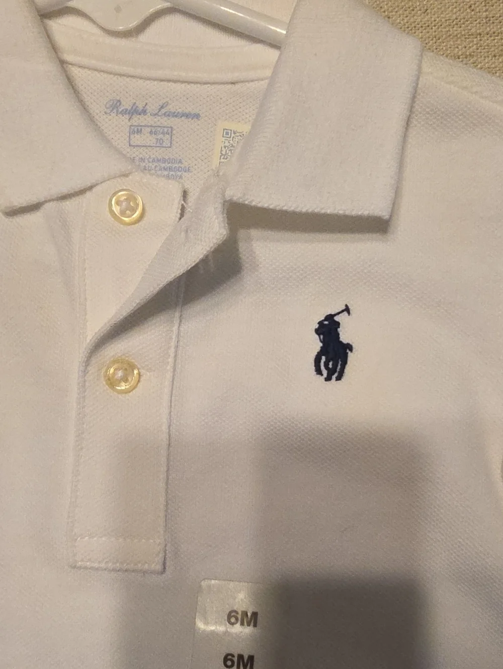 Ralph Lauren White Baby Polo with Navy Pony Embroidery